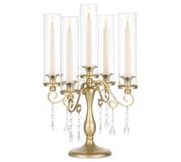 Soportecandelabro dorado antiguo con 5 brazos