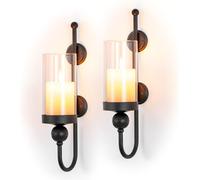 Soportes de pared s para velas: Lámparas de pared metálicas para velas tipo pilar, set de 2 con cristales ornamentales