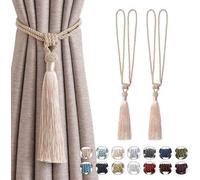 Soportes para cortinas Ibenzoa® con borlas de lujo: cordón de poliéster trenzado hecho a mano y esfera tejida a mano, color beige oscuro, 55,1 cm