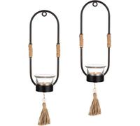 Soportes para velas de pared Unyqoos® de metal, color , para velas tipo stump y velas pequeñas, diseño ovalado de 36x9,5 cm / diseño romboidal de 36x13 cm (plato de 5,2 cm), con cordón retro color mar