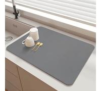 SOQKEEN Alfombrilla Escurreplatos 50 x 40 cm, Absorbente Cocina, Gris Claro | Junto al Fregadero y Bajo el Escurridor, Absorción Rápida, Protege la Encimera, Antideslizante, Fácil de Limpiar