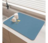 SOQKEEN Alfombrilla Escurreplatos Súper Absorbente 40x50cm, Plegable, Antideslizante, Tapete para Fregadero y Protección de Encimeras (Azul)