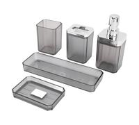 Sorandy Juego de Accesorios de Baño de 9 Piezas con Soporte para Cepillos de Dientes, Jabonera, Taza, Botellas de Loción, Bandeja, Ideal para el Hogar, Hotel, Baños de Invitados, Plástico
