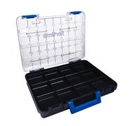 Sortimo T-BOXX 320 con 45 cajas de entrada H31 y estante intermedio - Doble orden en 2 niveles - Tapa transparente para un acceso rápido - Apilable, resistente y compatible con dispositivos de