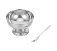 Sosoport Cuencos de Postre de Acero Inoxidable 160ml con Tenedor Plata | Redondos, Resistentes a Abolladuras y Fáciles de Limpiar, para Restaurantes y Reuniones Familiares