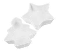 Sosoport Platos de Aperitivos de Cerámica Blancos con Diseño de Árbol y Forma Estrellada, Paquete de 2 Piezas, Multipropósito y Fáciles de Limpiar para Cenas Familiares y Reutilizable