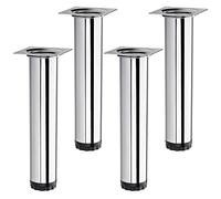 SOTECH 4 Piezas Pie de Mueble Bravo Altura 200 mm (+ 10 mm) Ø 40 mm Cromo Pulido Patas de Armario Regulables en Altura de Acero Cargables hasta 50 kg