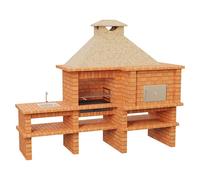 Sotnas Barbacoa con horno Roma (Crema/Ladrillo, An x Pr x Al: 300 x 108 x 247 cm, Superficie parrilla: 69 x 48 cm, Derecha/Ladrillo)
