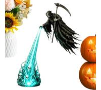 Soul Collector - Haunted Grim Reaper Lamp Stand - Gothic Desktop Decor | 8.26x4.84x1.96 Inch | 3D Printed Glowing Soul Stream | Light-Up Gothic Reaper Statue For Halloween Desk, Mantel, Office