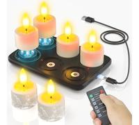 SoulBay Velas de té recargables con estación magnética, 6 velas flotantes LED sin llama impermeables para exteriores, con temporizador remoto, para baño, hogar, habitación, Halloween, decoración de
