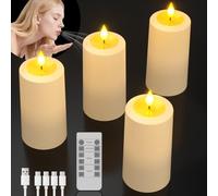 SoulBay Velas LED recargables, 4 velas LED soplables, USB-C, recargables, con función de temporizador y mando a distancia, parpadeo para fiestas, habitaciones, Halloween, decoración navideña