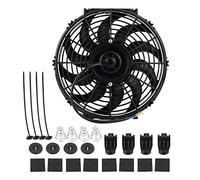 SOULONG Ventilador de refrigeración de motor de coche de 12 pulgadas, 12 V, 80 W, universal, delgado, eléctrico, curvado, con kit de montaje de 10 cuchillas