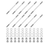 sourcing map 10 tornillos de doble extremo, M5 x 80 mm, acero inoxidable 304, pernos de varilla de doble rosca con tuercas y arandelas planas y de bloqueo, perno roscado de doble extremo para