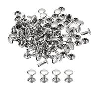 sourcing map 100 Juegos Cuero Remaches, 8mm Doble Tapa Remaches 10mm Altura Metal Pernos Remache para Cuero Artesanía Reparación Bricolaje Monedero Cinturones Bolsos Zapatos, Plateado Tono