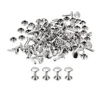 sourcing map 100 Juegos Cuero Remaches, 8mm Doble Tapa Remaches 12mm Altura Metal Pernos Remache para Cuero Artesanía Reparación Bricolaje Monedero Cinturones Bolsos Zapatos, Plateado Tono