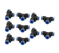 sourcing map 10uds 8mm Diámetro T 3 Vías Tipo Tubo Manguera Neumática Aire Rápido Montaje Empuje Conector 45x30x15mm