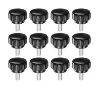 sourcing map 12 pomos de sujeción moleteados M6 x 16 mm métricos de acero al carbono chapado en zinc rosca macho tipo tornillo de 25 mm de plástico de cabeza redonda roscada de perno de mano negro