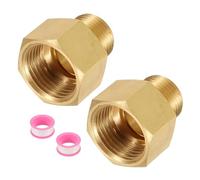 sourcing map 2 accesorios de tubería de latón, hembra de 1/2 pulgada G × 3/8 pulgadas NPT macho de latón hexagonal, adaptador de tubería hembra de 1/2 a 3/8 pulgadas con PTFE y juntas, tono dorado