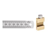 sourcing map 2 en 1 Inoxidable Acero Regla con Trazador Bloque 15cm/6" Métrico y Pulgada Metal Regla con 20mm Longitud Latón Ubicación Vernier Deslizante Control, Dorado Tono