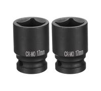 sourcing map 2 llaves de vaso cuadradas de 4 puntos de 1/2 pulgada de 17 mm métricas cuadradas de impacto CR-MO ennegrecimiento estándar para ruedas neumáticas para reparación de automóviles,