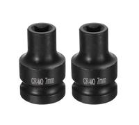 sourcing map 2 llaves de vaso cuadradas de 4 puntos de 1/2 pulgada de 7 mm métricas cuadradas de impacto CR-MO ennegrecimiento estándar para rueda neumática, herramienta de enchufe para reparación de
