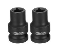 sourcing map 2 llaves de vaso cuadradas de 4 puntos de 1/2 pulgada de 9 mm métricas cuadradas de impacto CR-MO ennegrecimiento estándar para ruedas neumáticas para reparación de automóviles,