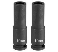 sourcing map 2 llaves de vaso de impacto profundo de 3/8 pulgadas cuadradas por 10 mm métrico de 6 puntos de 65 mm de largo CR-MO de acero de grado industrial para reparación de tuercas hexagonales de