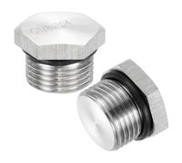 sourcing map 2 tapones de tubería, G3/8 macho 304 de acero inoxidable con cabeza hexagonal exterior de rosca sólida con anillo de sellado para terminación de extremo en sistema hidráulico/neumático
