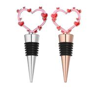 sourcing map 2 tapones de vino con forma de corazón, reutilizables, herméticos, a prueba de fugas, ahorrador de licor, botellas de vidrio para bar, vacaciones, fiestas, decoración del hogar, plata/oro