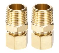 sourcing map 2 tubos de compresión de latón de 0,8 cm OD x 1 cm NPT x 3,3 cm macho conector de unión de compresión adaptador de acoplamiento recto para líneas de aire, aceite y combustible