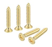 sourcing map 20 tornillos de latón para madera, M3,5 x 20 mm, cabeza plana Phillips, tornillo autorroscante para carpintería para bisagras de puerta, muebles de madera, electrodomésticos