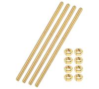 sourcing map 4 juegos de varillas de latón totalmente roscadas, M4 x 0,7 mm, rosca derecha con tuercas hexagonales de latón macizo, varillas de tornillo roscadas de 100 mm de largo para anclajes