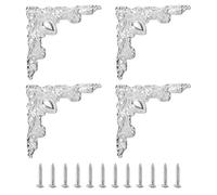 sourcing map 4 soportes de esquina planos vintage, protectores de esquina de escritorio de metal de 2 x 2 pulgadas, cubierta decorativa de aleación de zinc con clavo de montaje para muebles, joyero,