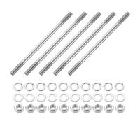 sourcing map 5 tornillos de doble extremo, M6 x 110 mm, acero inoxidable 304, pernos de varilla de doble rosca con tuercas y arandelas planas y de bloqueo, perno roscado de doble extremo para