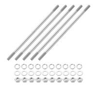 sourcing map 5 tornillos de doble extremo, M6 x 160 mm, acero inoxidable 304, pernos de varilla de doble rosca con tuercas y arandelas planas y de bloqueo, perno roscado de doble extremo para