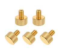 sourcing map 5 tornillos de pulgar moleteados de cabeza plana M5 x 10 mm, aleación de aluminio sólido, totalmente roscados, para cajas de computadora, tarjetas gráficas, color dorado