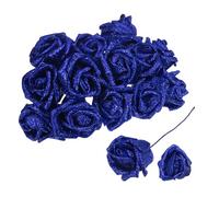 Sourcing Map 50 rosas artificiales con purpurina, rosas falsas con tallos de espuma de tacto real para boda, fiesta, oficina, ducha, decoración del hogar, color azul