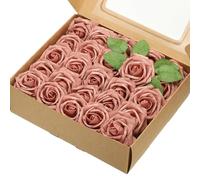 sourcing map 50 rosas falsas con tallos, rosas artificiales de espuma de 3.15 pulgadas para manualidades, ramos de boda y decoración de fiestas (rosa polvorienta)