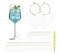 sourcing map Abalorio de copa de vino con etiquetas de anillo, identificadores de vidrio de bebida, llavero acrílico en blanco con marcador dorado para copas de tallo, boda, fiesta, cumpleaños