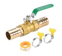sourcing map Bola Válvula Cierre Válvula, 25mm Manguera Conector, Tubería Tubo Conexiones, 90° Operación Manija, Latón Válvula con Manguera Abrazaderas y Rosca Sello Cinta, 1 Conjunto