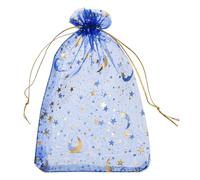 sourcing map Bolsa de organza de 5 x 7 pulgadas, bolsas de malla transparente con diseño de luna y estrella, bolsas de regalo a granel, bolsas de joyería para bodas, caramelos, San Valentín (azul