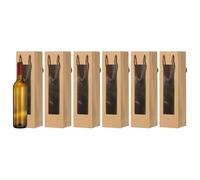 sourcing map Bolsa de regalo de vino de 13.7 x 3.7 x 3.5 pulgadas, 6 bolsas de vino de papel kraft con asas a granel para suministros de fiesta de boda, vacaciones de cumpleaños, color marrón