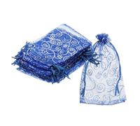 sourcing map Bolsas de organza, 100 bolsas de malla de caramelo de 3.9 x 5.9 pulgadas con cordón, regalo de joyería para fiesta, Navidad, boda, festival, pequeño regalo, azul y plateado