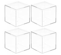 sourcing map Caja de almacenamiento de plástico acrílico transparente con tapa, caja de almacenamiento cuadrada de 9,5 x 9,5 x 9,5 cm para objetos pequeños, paquete de 4