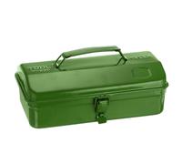 sourcing map Caja de herramientas portátil de acero de 11.4 pulgadas, estilo techo a la cadera con cierre de pestillo de metal, caja de herramientas para el hogar, taller, coche, color verde