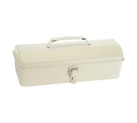 sourcing map Caja de herramientas portátil de acero de 14.2 pulgadas, estilo techo a la cadera con cierre de pestillo de metal, caja de herramientas para el hogar, taller, coche, color blanco