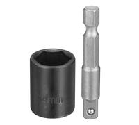 sourcing map Enchufe de impacto poco profundo de 6 puntos de 0.25 pulgadas, 14 mm, enchufe métrico de 25 mm de largo con adaptador de vástago hexagonal de 0.6 cm de 50 mm, adaptador de enchufe de