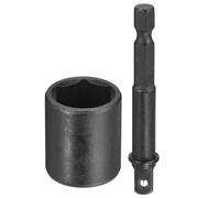 sourcing map Enchufe de impacto poco profundo de 6 puntos de 0.25 pulgadas, 15 mm, enchufe métrico de 25 mm de largo con adaptador de vástago hexagonal de 0.6 cm de 65 mm, adaptador de enchufe de