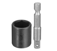 sourcing map Enchufe de impacto poco profundo de 6 puntos de 0.25 pulgadas, 15 mm, enchufe métrico de 25 mm de largo con adaptador de vástago hexagonal de 0.6 cm de 50 mm (2 pulgadas), kit de
