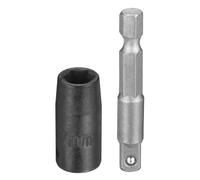 sourcing map Enchufe de impacto poco profundo de 6 puntos de 0.25 pulgadas, 7 mm, enchufe métrico de 25 mm de largo con adaptador de vástago hexagonal de 0.25 pulgadas de 50 mm, adaptador de enchufe